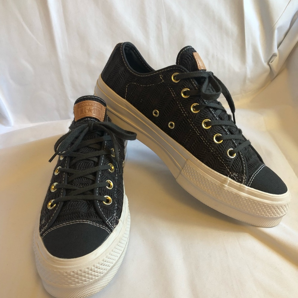 Converse, women, dark grey, crochet with leather details